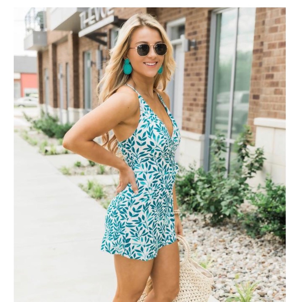 Compliments All Day Teal Floral Romper